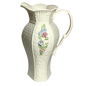 Belleek Ireland Millennium Collection 10 1/4" Flowers & Bird Pitcher‎